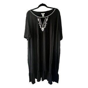 Catherines Shirt Dress Womens Black Scoop Neck Short Sleeve Knee Length 5X